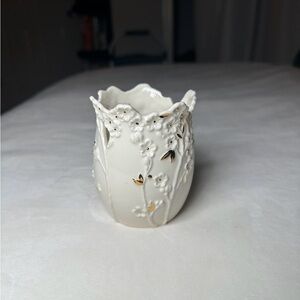 Lenox Cherry Blossom 4.5” Porcelain Votive Candle Holder White With Gold Accents